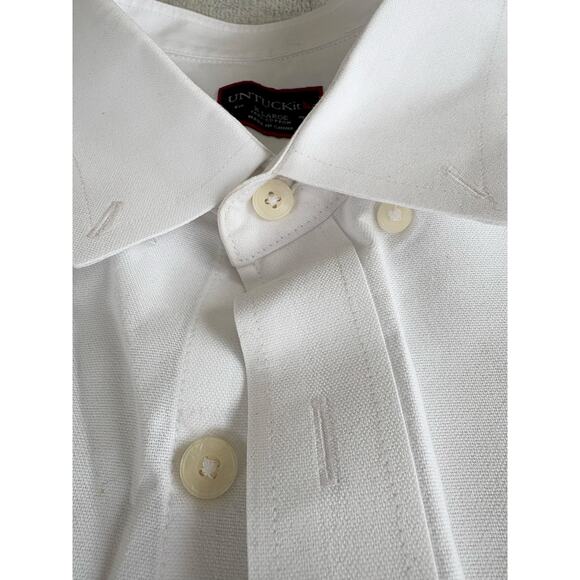 UNTUCKit Button Down Dress Shirt Mens XL White Navy Blue Elbow Patches Cotton - Picture 4 of 6